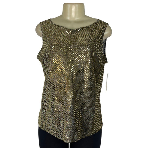 Notations Gold Sequin Sleeveless Top Womens Size M - New