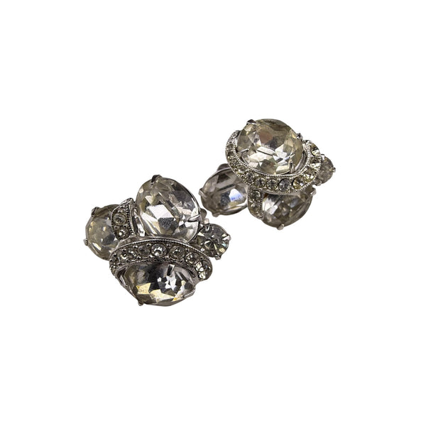 Eisenberg Womens Silver Tone Rhinestone Clip-On Earrings Vintage Jewelry