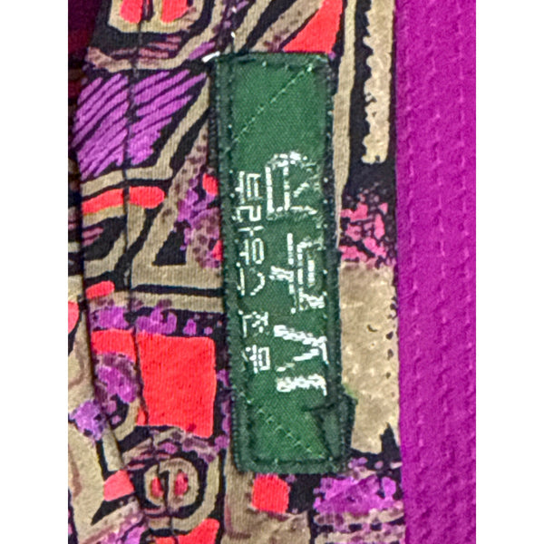 Vintage Abstract Print Button-Up Blouse With Purple Accents Womens