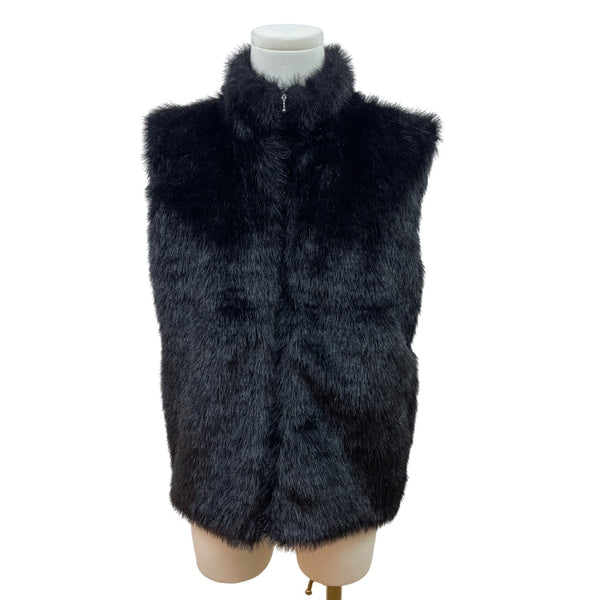 KIKIT Studio Womens Black Faux Fur Vest Full Zip Size L