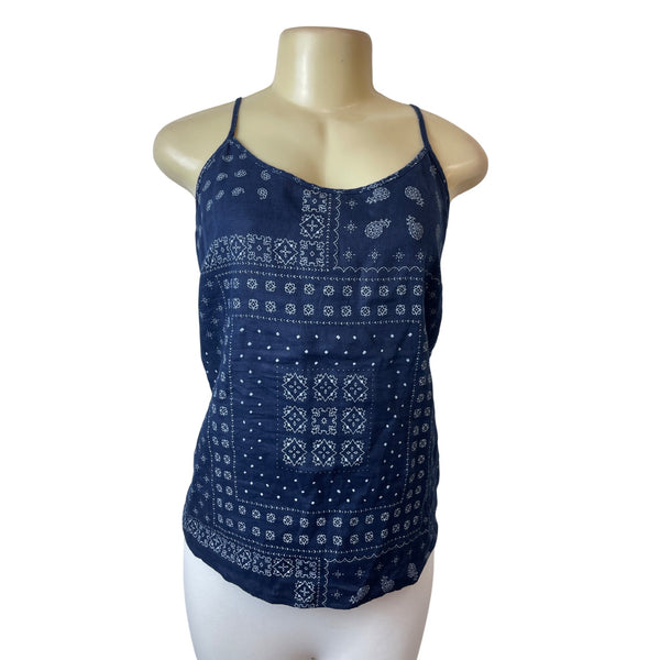 J.Crew Womens Navy Blue Bandana Print Spaghetti Strap Linen Tank Top Size 2