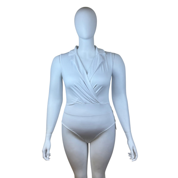Yozy Women’s White Sleeveless Wrap Front Collared Bodysuit Sz XL - New