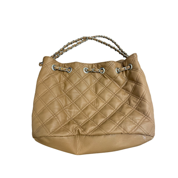 Quilted Tote Bag With Chain Handles Soft Tan Leather Medium Size