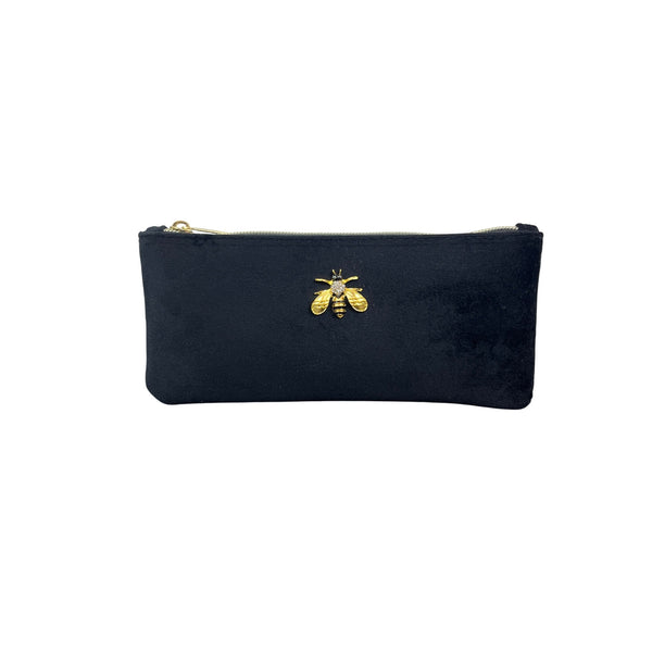 Punch Studio Women's Black Velvet Gold Honeybee Accent Zippered Pouch Sz S