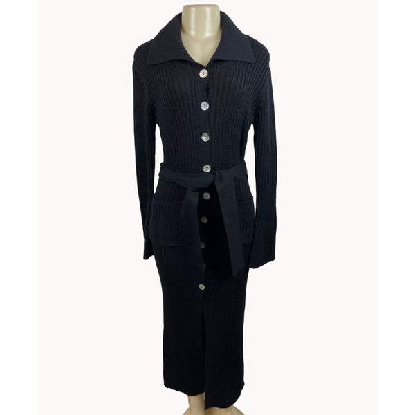Cami International Women's Black Long Sleeve Wool Dress Wide Lapel Sz XS