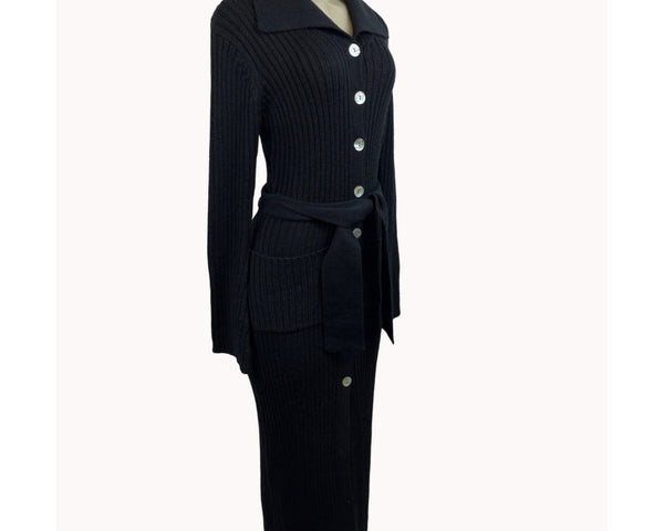 Cami International Women's Black Long Sleeve Wool Dress Wide Lapel Sz XS