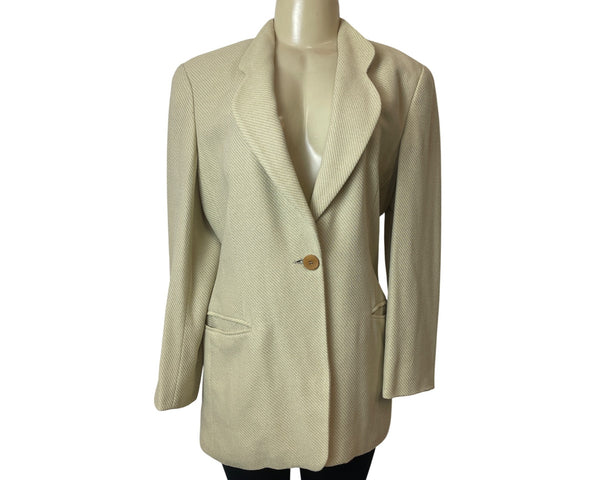 Vintage Giorgio Armani Womens Cream Brown Single-Breasted Blazer Size 8