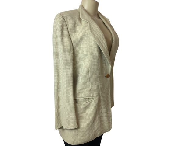 Vintage Giorgio Armani Womens Cream Brown Single-Breasted Blazer Size 8