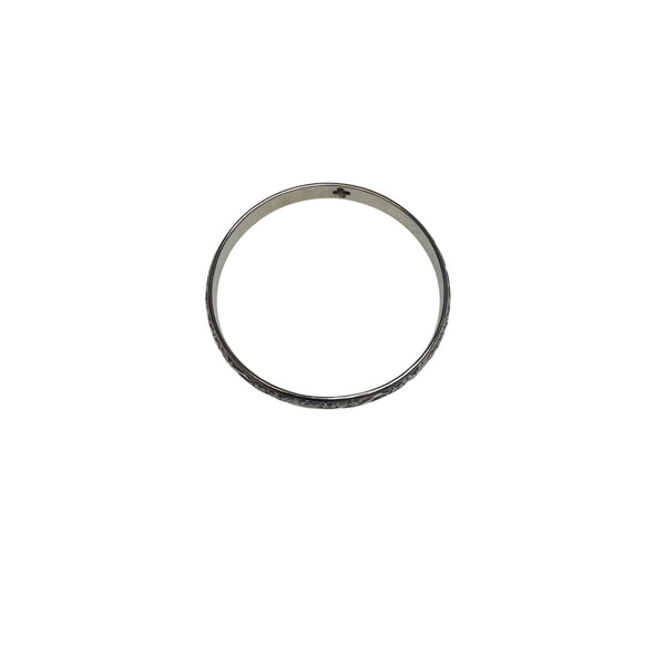 Floral Engraved Womens Silver-Tone Metal Bangle Bracelet Elegant Design