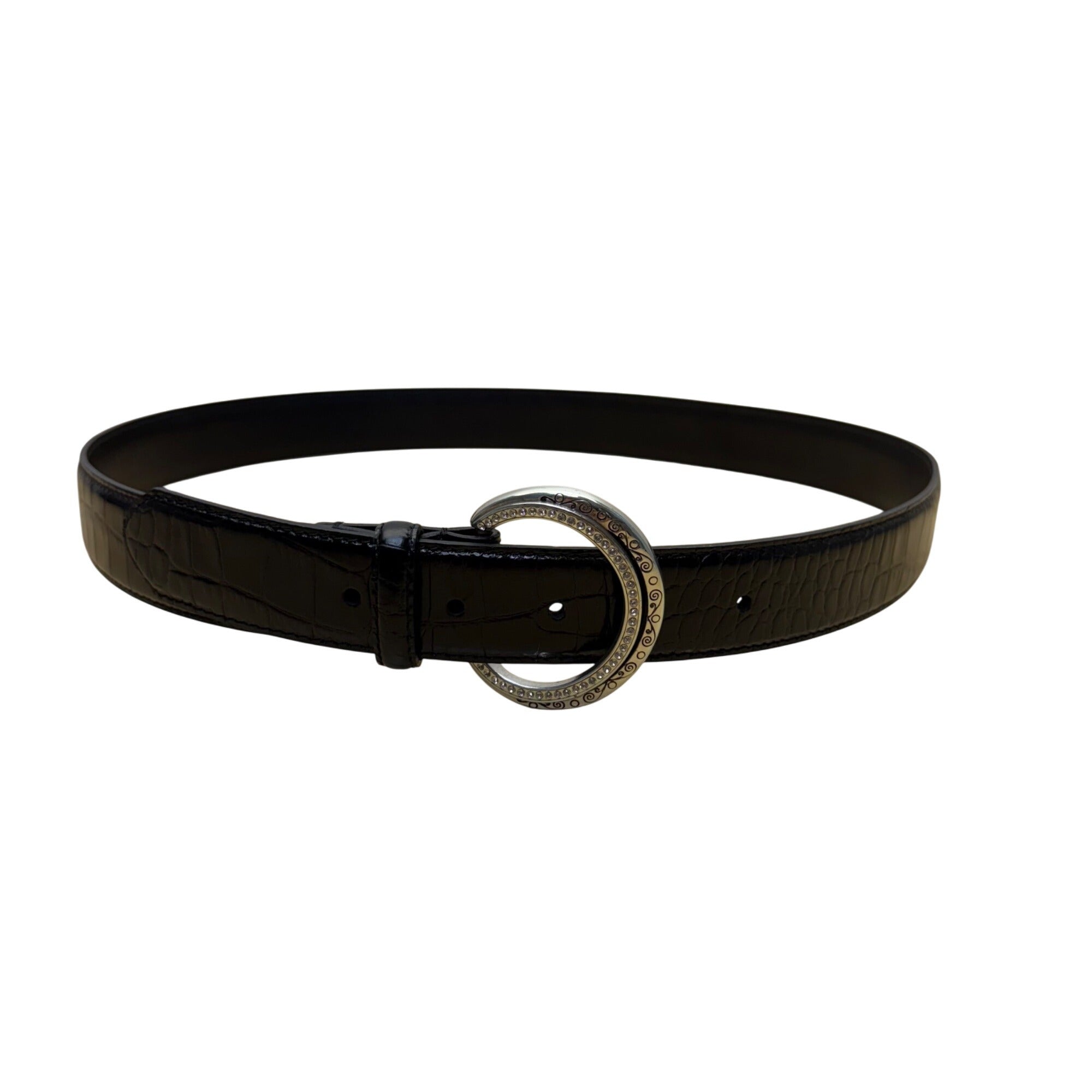 Brighton Black Faux Leather Belt With Silver Rhinestone 