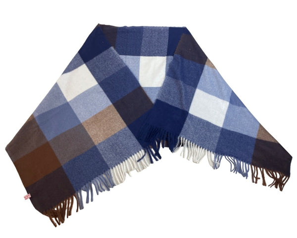 Unisex One Size Famuyi Cashmere Blue Brown White Plaid Shawls New