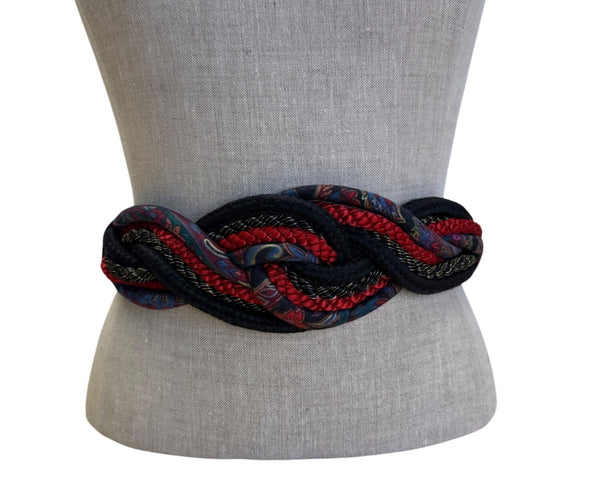 Vintage Leather Shop Black Woven Belt With Gold-Tone Clasp & Multicolor Accent