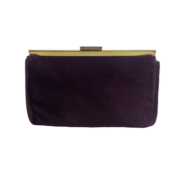 Estee Lauder Women's Wine Suede Metal Gold Tone Evening Clutch Sz S