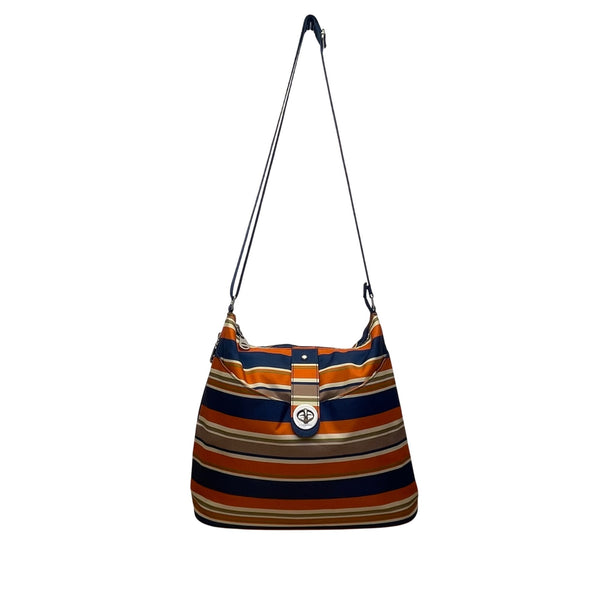 Baggallini Women’s Blue Orange Striped Nylon Adjustable Strap Crossbody Bag
