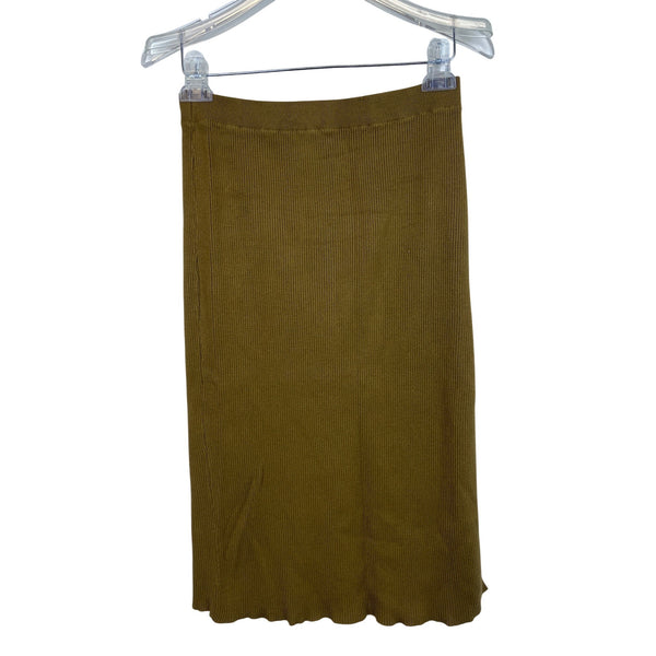 Forever 21 Womens Brown Ribbed Knit Midi Skirt Elastic Waist Slim Fit M