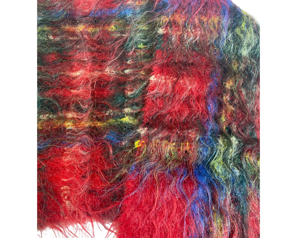Saks Fifth Avenue Unisex Mohair Wool Multicolored Plaid Scarf One Size