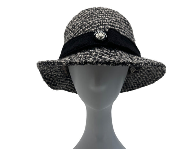 Badgley Mischka Womens Wool Blend Tweed Hat With Black Band - One Size