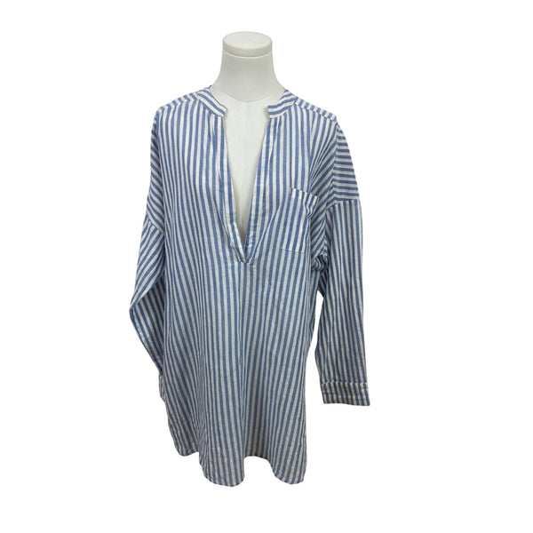 O'Neill Women’s Blue & White Striped Cover-Up Long-Sleeve V-Neck Size L - New