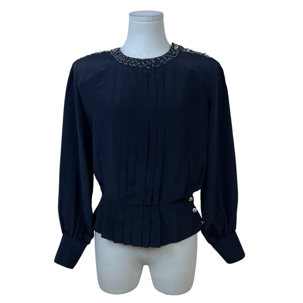 Vintage Chaus Black Women's Embellished Beaded Blouse Long Sleeve Size 6