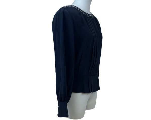 Vintage Chaus Black Women's Embellished Beaded Blouse Long Sleeve Size 6