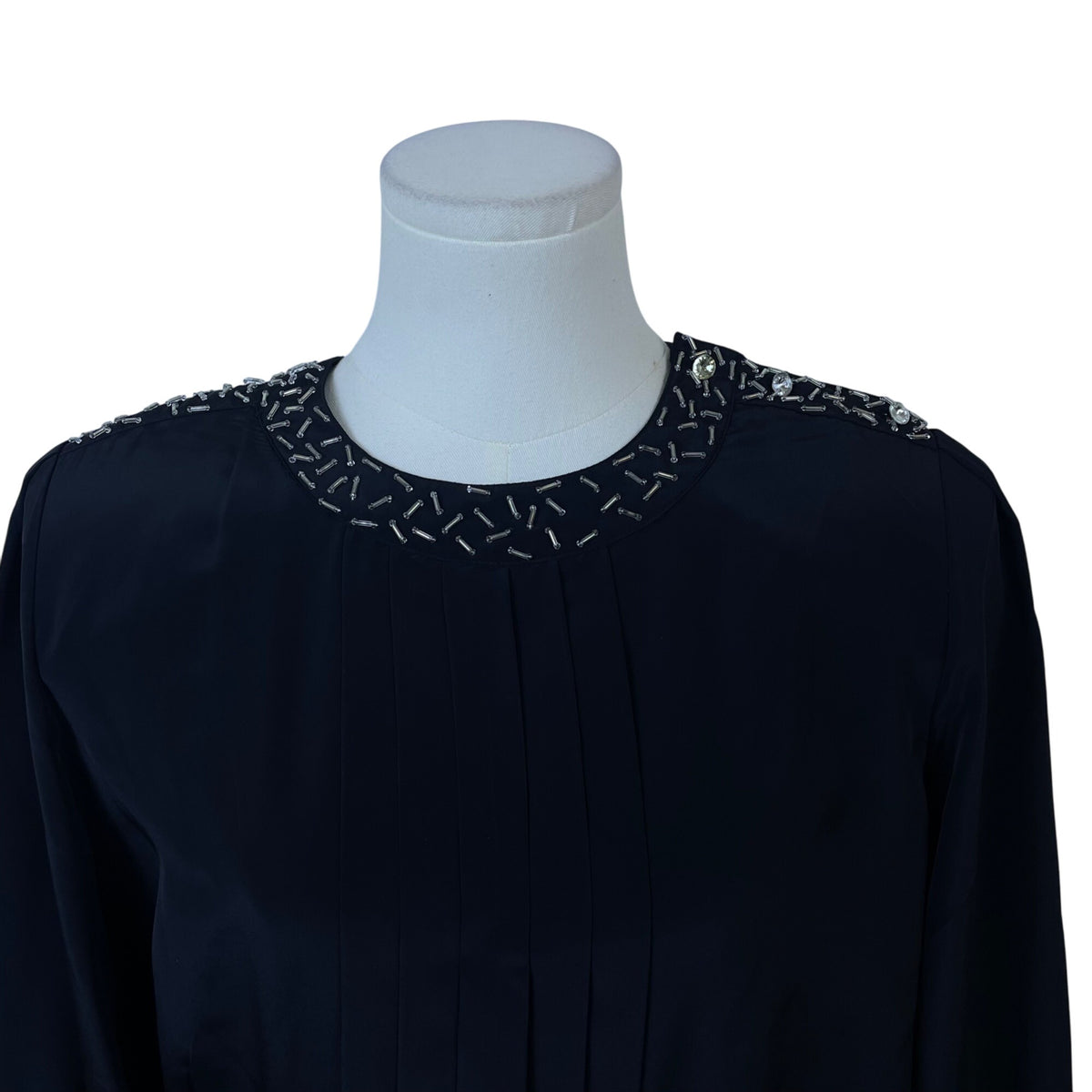 Vintage Chaus Black Women's Embellished Beaded Blouse Long Sleeve Size 6