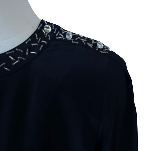 Vintage Chaus Black Women's Embellished Beaded Blouse Long Sleeve Size 6