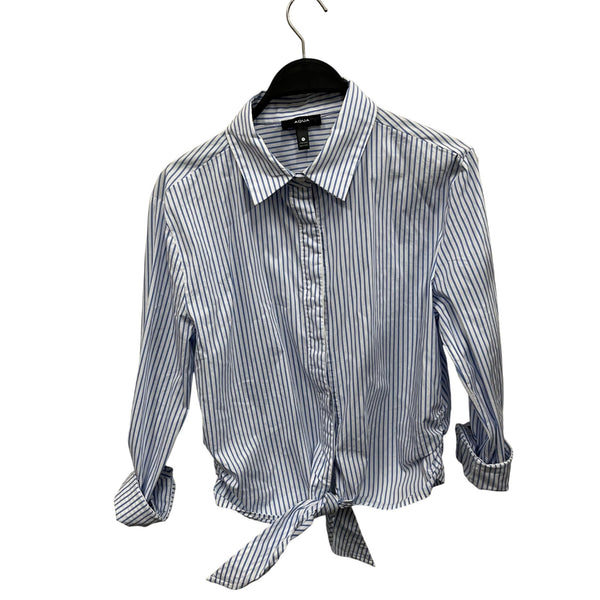 Aqua Womens Blue Striped Cotton Button-Up Shirt With Tie Hem Size S