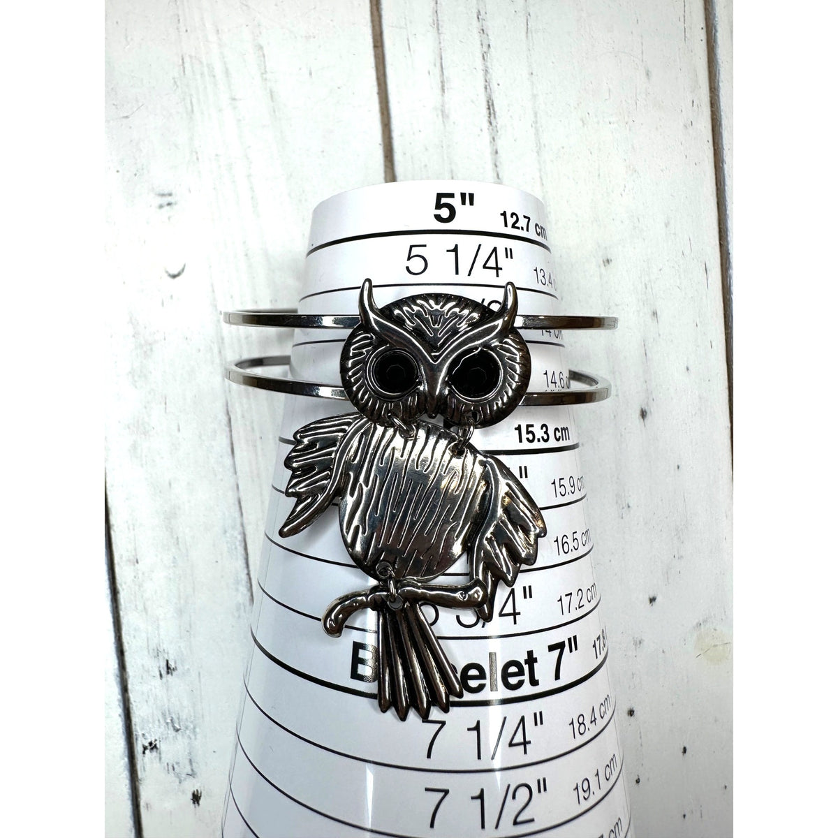 Vintage Silver Tone Owl Cuff Bracelet