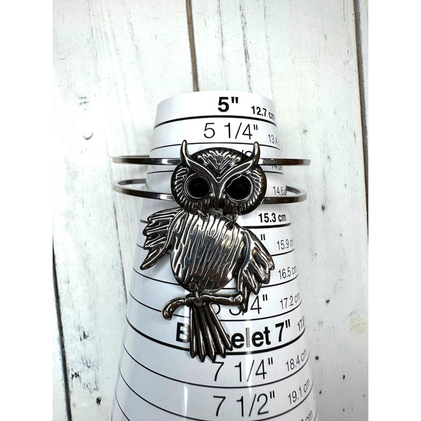 Vintage Silver Tone Owl Cuff Bracelet