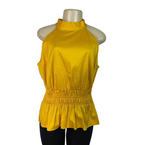 White House Black Market Yellow Sleeveless Halter Top W Keyhole Back Sz 14 - New