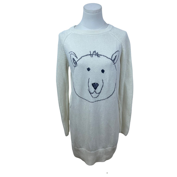 Gap Kids White Knit Sweater Cotton Blend Bear Graphic Long Sleeve Pullover Sz XXL
