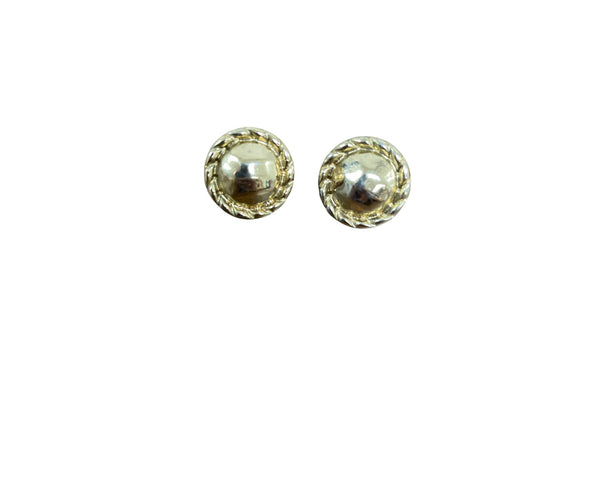 Vintage Gold Tone Unisex Round Stud Earrings Dome Textured Border Costume Jewelry