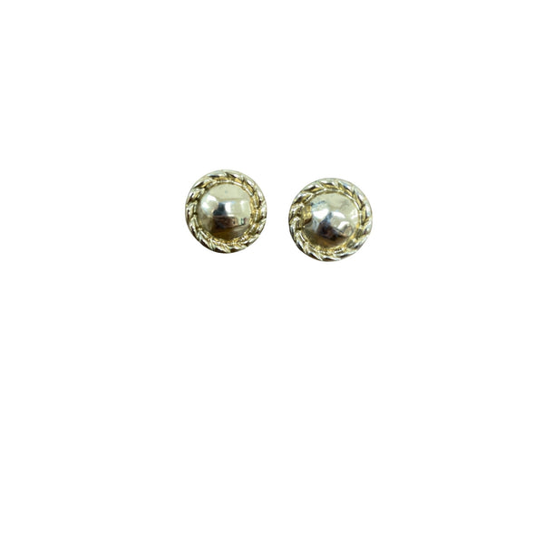Vintage Gold Tone Unisex Round Stud Earrings Dome Textured Border Costume Jewelry