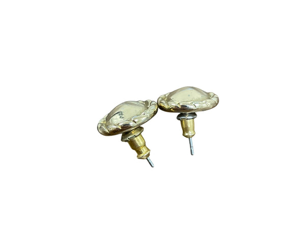 Vintage Gold Tone Unisex Round Stud Earrings Dome Textured Border Costume Jewelry