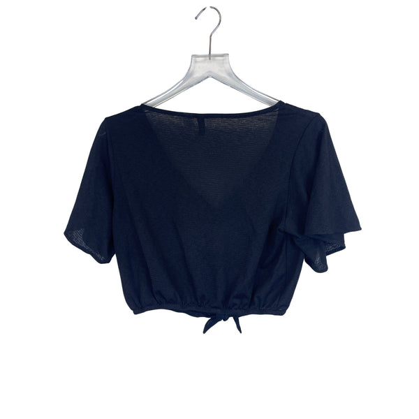H&M Divided Womens Black Tie-Front Button Down Short Sleeve Crop Top Size M