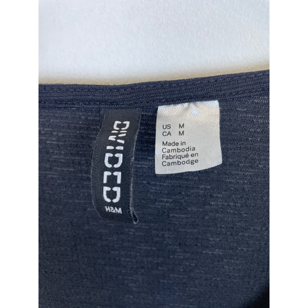 H&M Divided Womens Black Tie-Front Button Down Short Sleeve Crop Top Size M