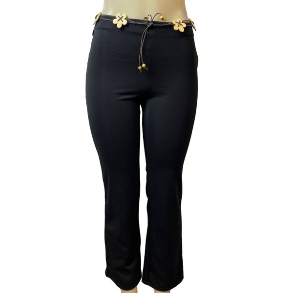 Girls Identity Youth Black Pants W Floral Belt Sz L/14 - New