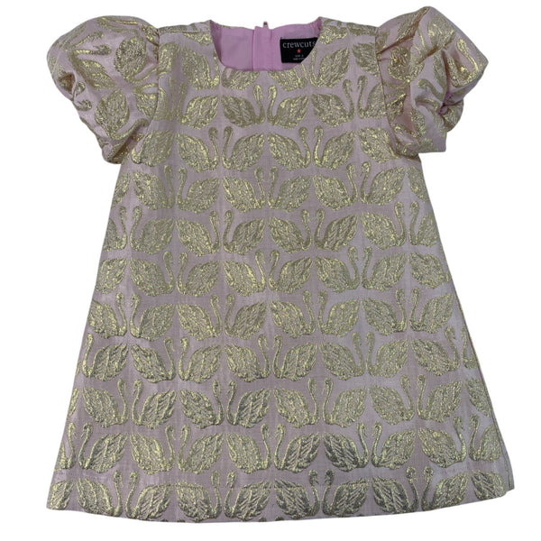 Crewcuts Girls Pink & Gold Swan Puff Sleeve Dress Size 3