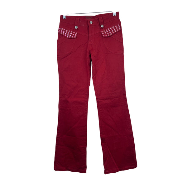 Giraffe H.T.J Womens Red Cotton Blend Flared Pants Studded Pocket Design Size L