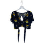 H&M Womens Navy Floral Print Open Back Tie Crop Top Medium