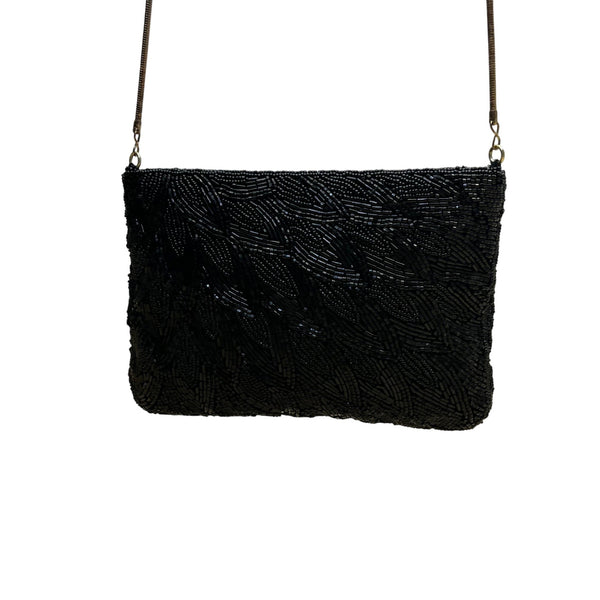 Vintage Handmade Women’s Black Beaded Elegant Crossbody Bag