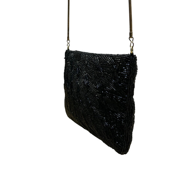 Vintage Handmade Women’s Black Beaded Elegant Crossbody Bag