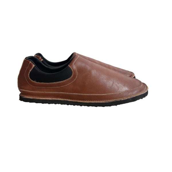 Handcrafted Men's Brown Vegan Leather Flat Slip On Shoes
