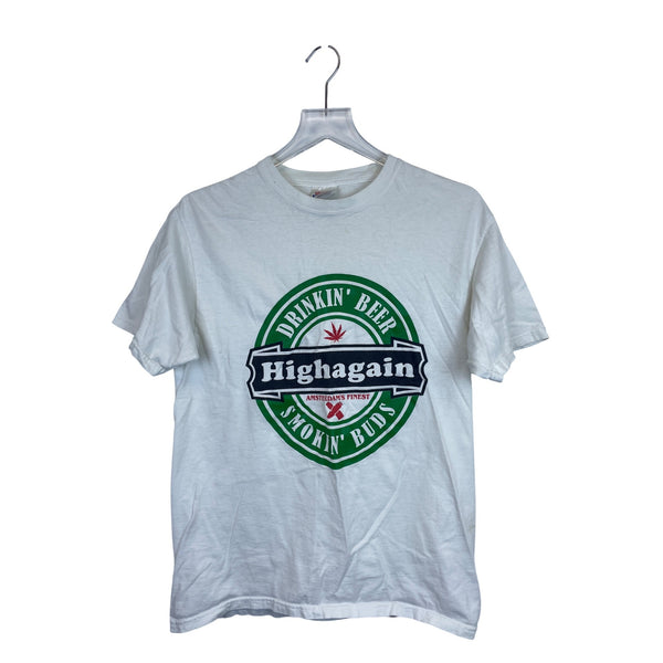 Hanes Mens White Graphic T-Shirt "Highagain" Design Medium 100% Cotton