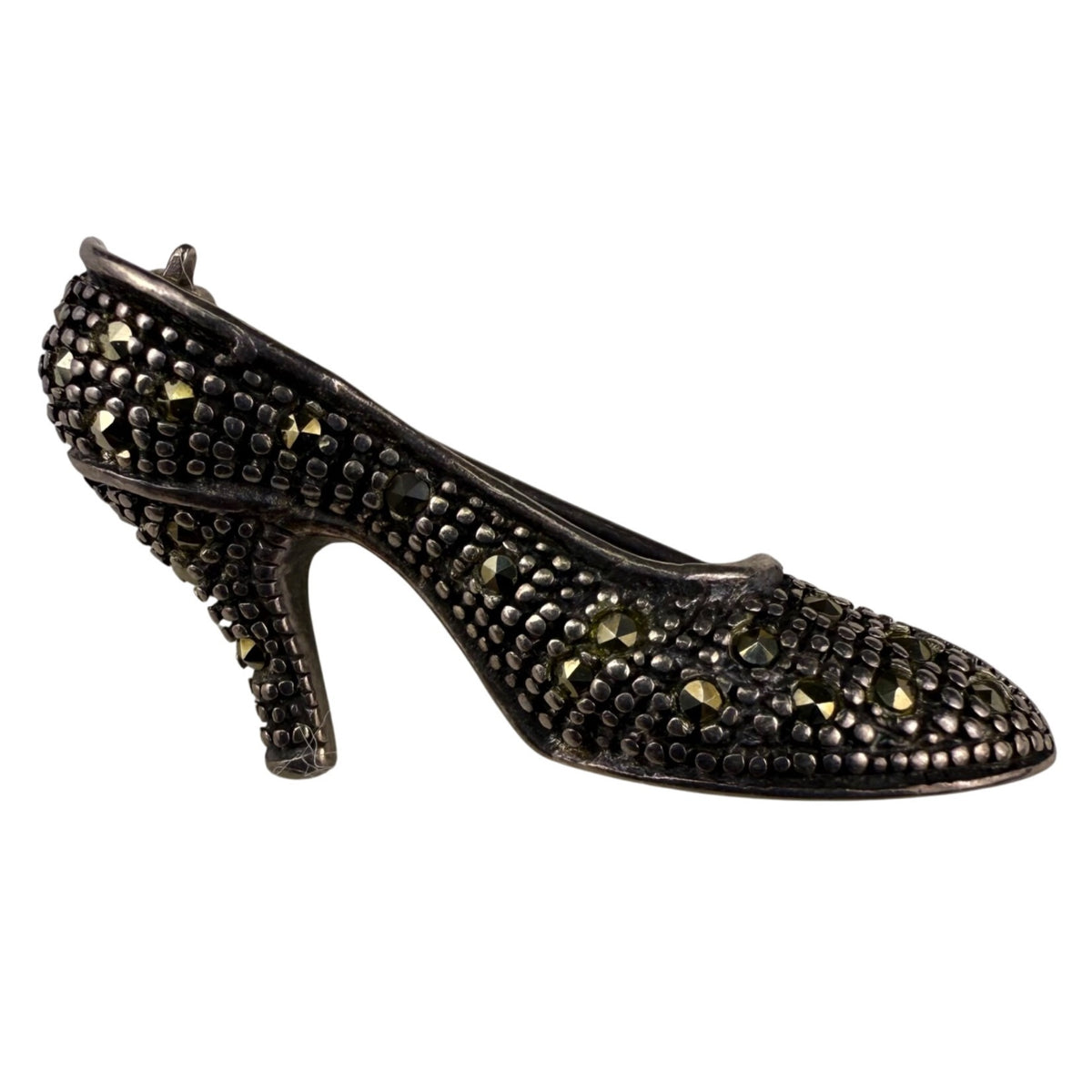 Sterling Silver Womens High Heel Shoe Brooch With Marcasite Stones Elegant