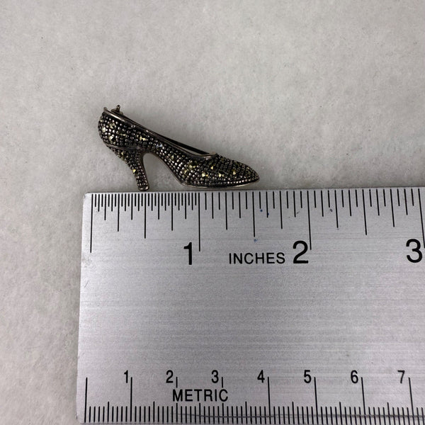 Sterling Silver Womens High Heel Shoe Brooch With Marcasite Stones Elegant