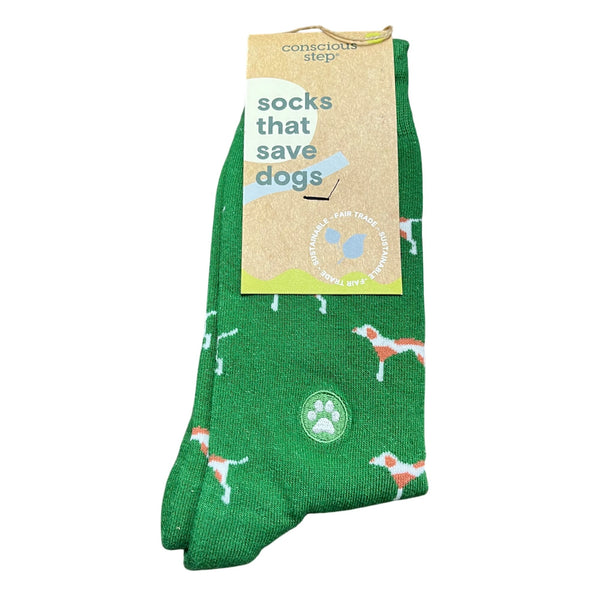 Conscious Step Unisex Green Organic Cotton Socks Save Dogs Small Fair Trade