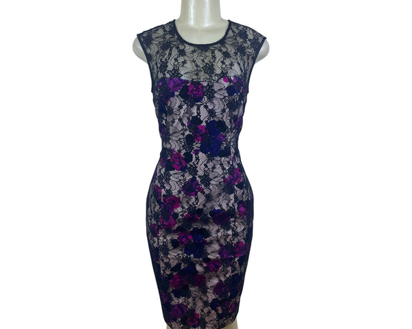 French Connection Black Floral Sleeveless Sheath Dress Women’s Multi-Color Sz 6