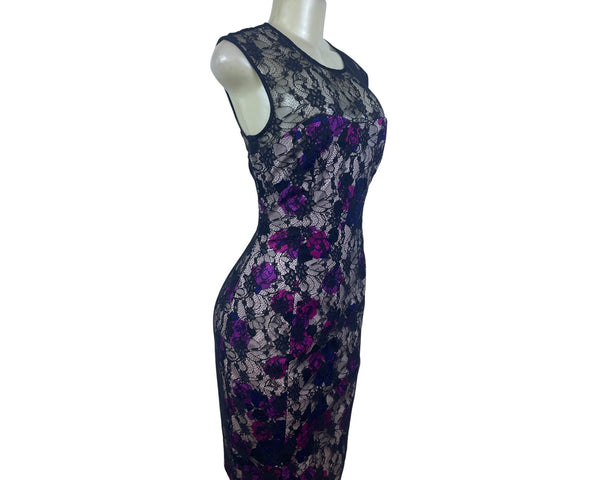 French Connection Black Floral Sleeveless Sheath Dress Women’s Multi-Color Sz 6