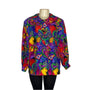 Vintage Givenchy Women's Multicolor Abstract Heart Button-Down Blouse Sz 14W